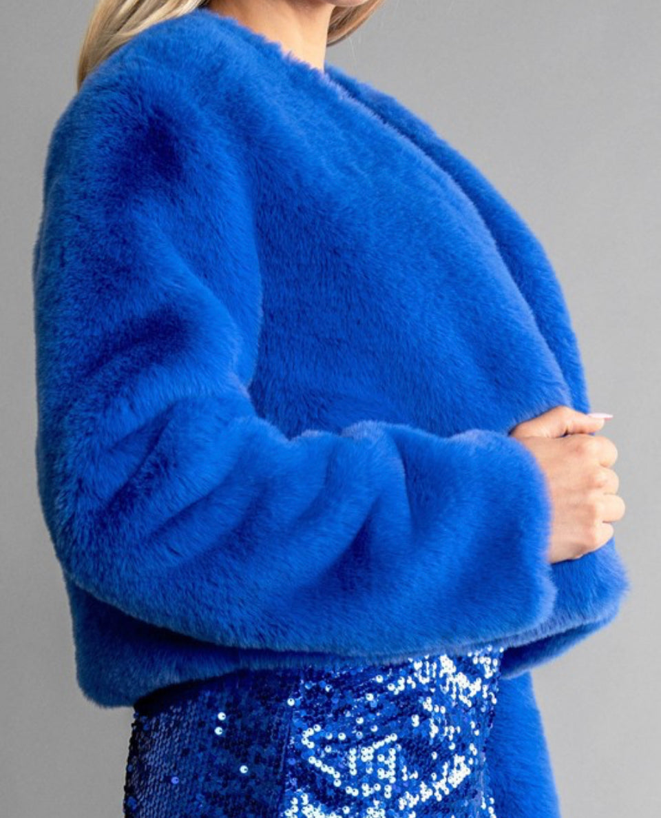 "CRUSH ON YOU" ELECTRIC BLUE FUR JACKET