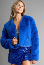Load image into Gallery viewer, &quot;CRUSH ON YOU&quot; ELECTRIC BLUE FUR JACKET
