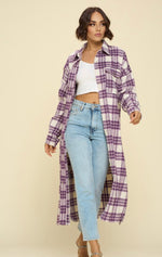 Load image into Gallery viewer, &quot;BACK OUTSIDE&quot; PLAID DUSTER JACKET
