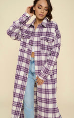 Load image into Gallery viewer, &quot;BACK OUTSIDE&quot; PLAID DUSTER JACKET
