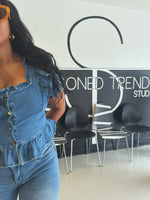 Load image into Gallery viewer, Denim Lettuce Trim Crop
