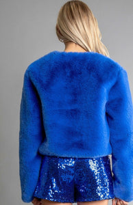 "CRUSH ON YOU" ELECTRIC BLUE FUR JACKET