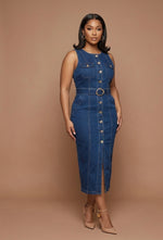 Load image into Gallery viewer, Denim Muse Midi Dress
