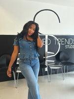Load image into Gallery viewer, Denim Lettuce Trim Crop
