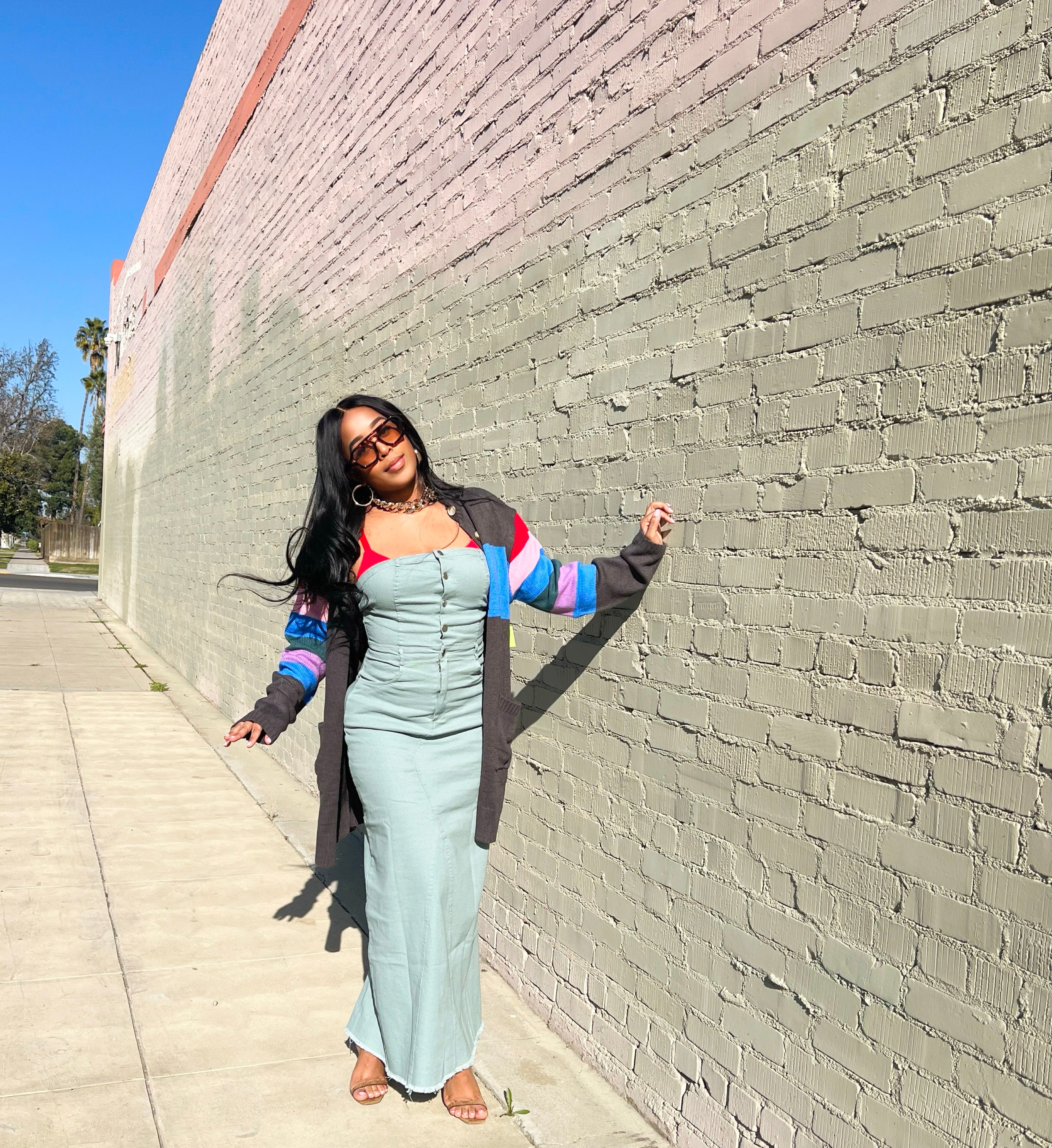 Herbal Hues Denim Dress