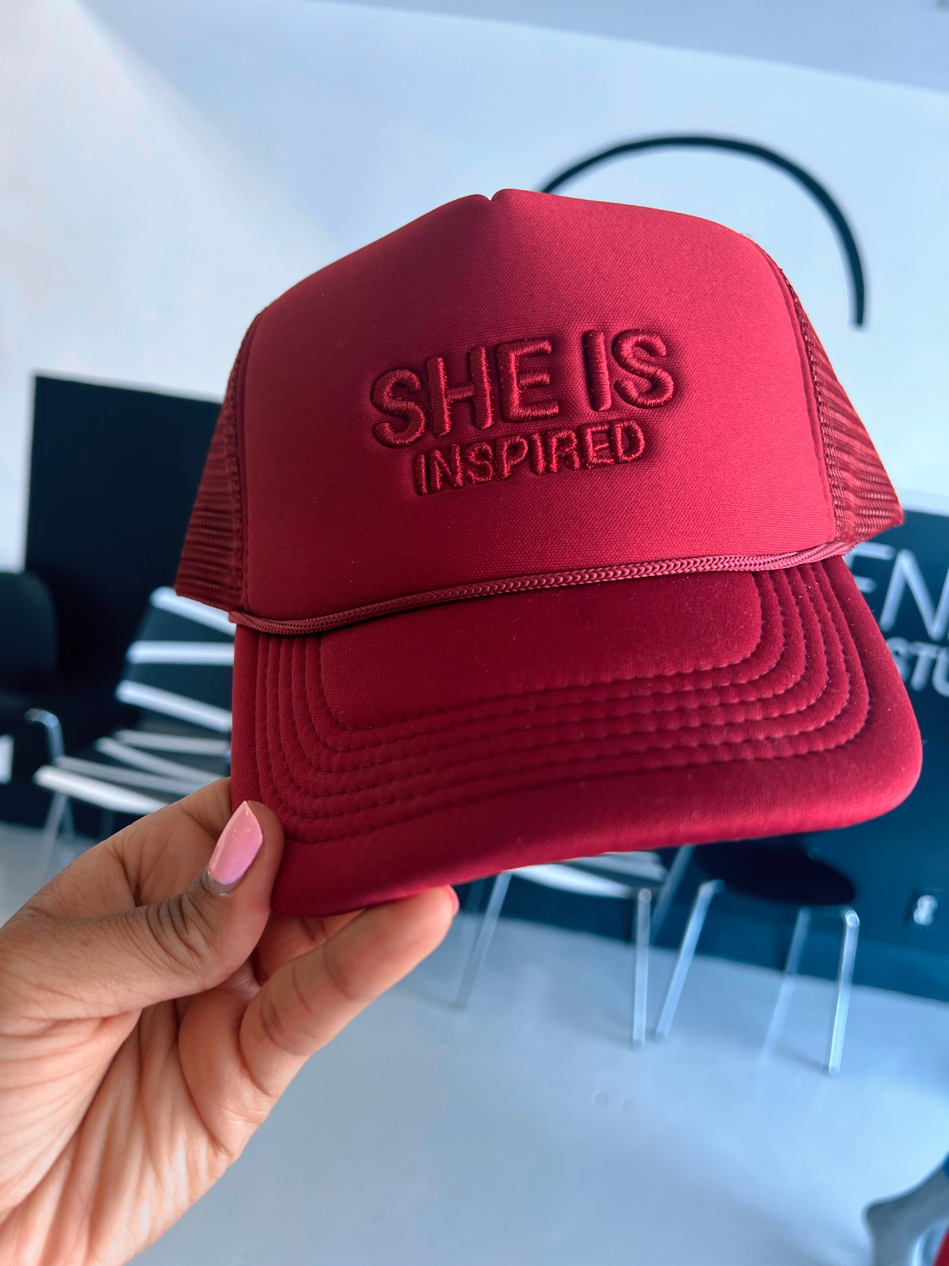 SHE IS INSPIRED trucker hat