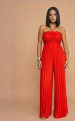 Load image into Gallery viewer, Scarlet Élan Pleated Halter Jumpsuit
