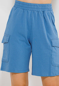 “Stone Blue” Terry Cargo Shorts