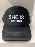 Load image into Gallery viewer, SHE IS INSPIRED trucker hat
