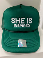 Load image into Gallery viewer, SHE IS INSPIRED trucker hat
