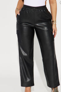 "HIGH END" FAUX LEATHER CARGO PANTS