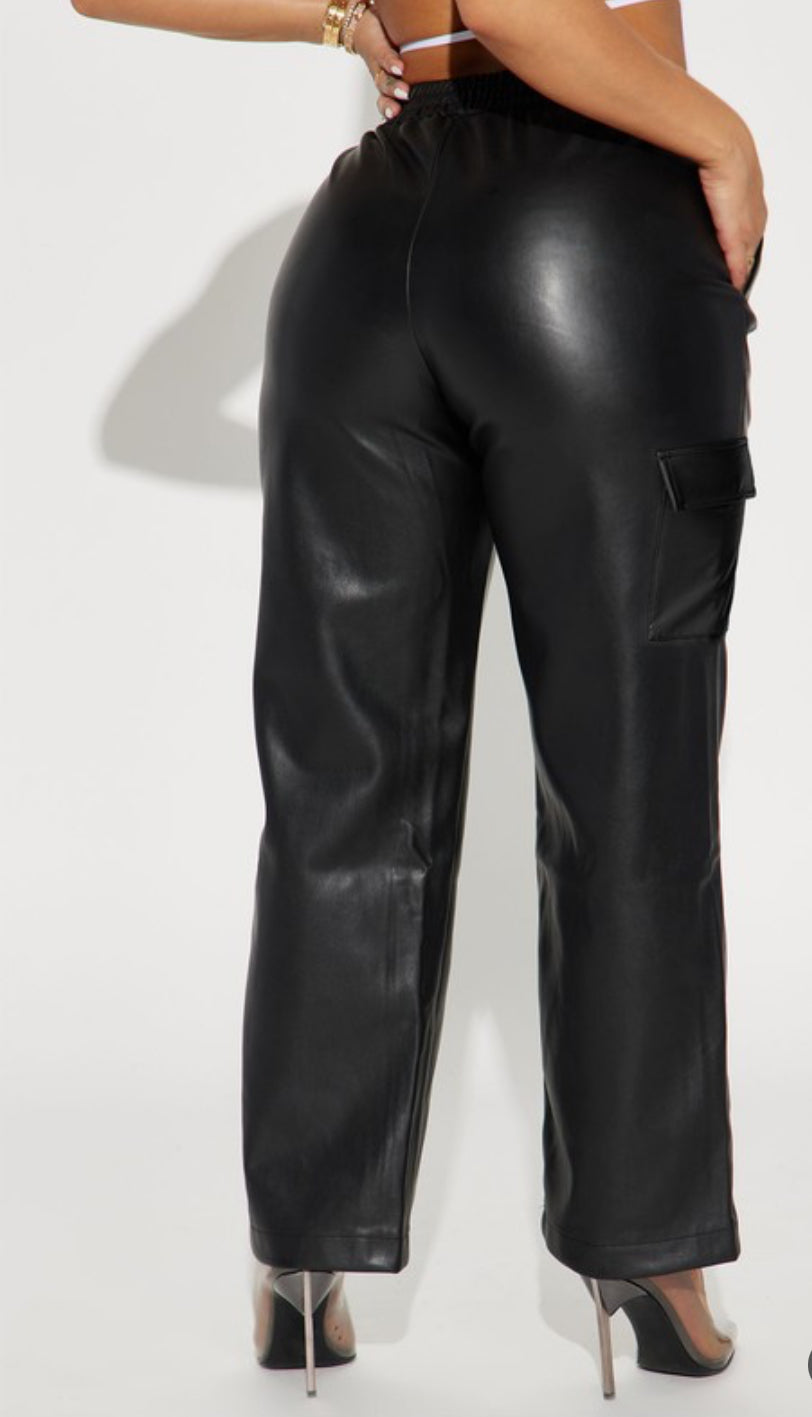 "HIGH END" FAUX LEATHER CARGO PANTS
