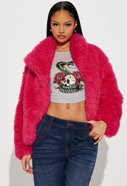 "THE BOSS" FUSCHIA FAUX FUR COAT