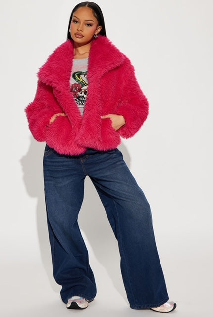 "THE BOSS" FUSCHIA FAUX FUR COAT