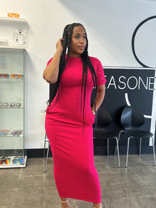 IN MY POCKET FUCHSIA MIDI DRESS