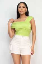 Load image into Gallery viewer, Lime Off Shoulder Ruched Bodysuit
