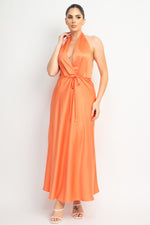 Load image into Gallery viewer, &quot;Something Satin&quot; Halter Belted Maxi Dress
