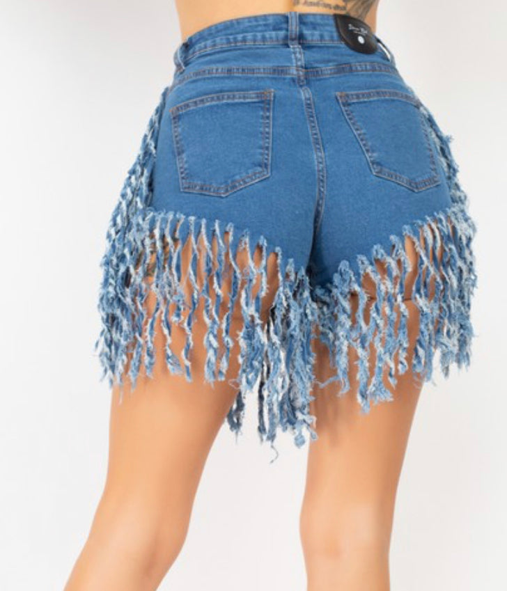 Unusual fringed denim sales shorts