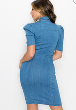Load image into Gallery viewer, ZIPPED UP BODYCON DENIM DRESS
